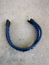 Load image into Gallery viewer, Blue Lapis Beaded Triple Wrap leather and Cross Bracelet
