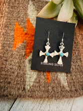 Load image into Gallery viewer, Navajo Turquoise & Sterling Silver Cross Dangle Earrings