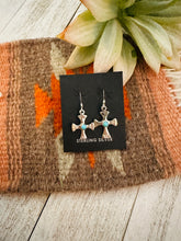 Load image into Gallery viewer, Navajo Turquoise & Sterling Silver Cross Dangle Earrings