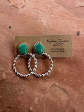 Load image into Gallery viewer, *Authentic* Handmade Turquoise & Sterling Silver Hoop Earrings GREEN TONES