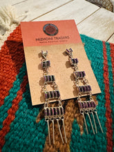 Load image into Gallery viewer, Zuni Sterling Silver & Purple Opal Needlepoint Dangle Earrings