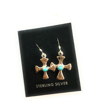 Load image into Gallery viewer, Navajo Turquoise & Sterling Silver Cross Dangle Earrings