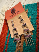 Load image into Gallery viewer, Zuni Sterling Silver & Purple Opal Needlepoint Dangle Earrings