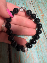 Load image into Gallery viewer, *AUTHENTIC* Navajo 8mm Sterling Silver Pearl &amp; Black Onyx Beaded Bracelet