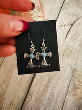 Load image into Gallery viewer, Navajo Turquoise & Sterling Silver Cross Dangle Earrings