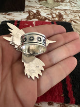 Load image into Gallery viewer, Navajo Sterling Silver & Single Stone Turquoise Hummingbird Adjustable Ring Signed Richard Singer
