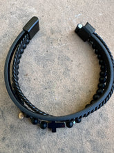 Load image into Gallery viewer, Black Onyx Beaded Triple Wrap leather and Cross Bracelet