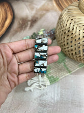 Load image into Gallery viewer, *AUTHENTIC* Handmade Sterling Silver Chrysocolla White Buffalo Turquoise Cuff Bracelet with Signed Nizhoni