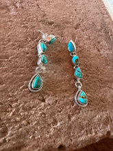 Load image into Gallery viewer, 4 Stone Natural Turquoise and Sterling Silver Dangles