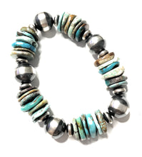 Load image into Gallery viewer, *AUTHENTIC* Navajo Sterling Silver Stretchy Natural #8 Turquoise Beaded Bracelet (Copy)