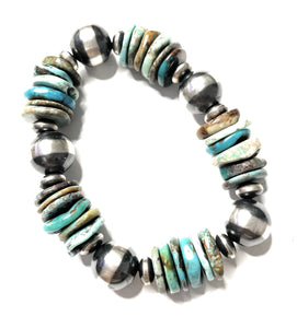 *AUTHENTIC* Navajo Sterling Silver Stretchy Natural #8 Turquoise Beaded Bracelet (Copy)