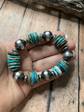 Load image into Gallery viewer, *AUTHENTIC* Navajo Sterling Silver Stretchy Natural #8 Turquoise Beaded Bracelet (Copy)