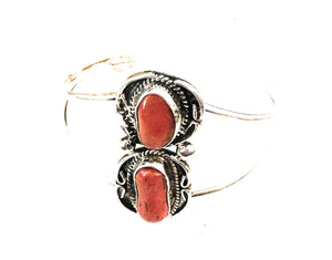 Old Pawn Navajo Sterling Silver & Coral Cuff Bracelet