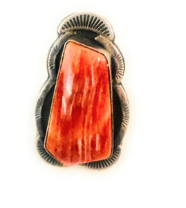 Navajo Orange Spiny & Sterling Silver Ring Size 8.75