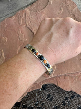 Load image into Gallery viewer, Handmade Sterling Silver, Onyx &amp; Spice Thin Cuff Bracelet Signed Nizhoni