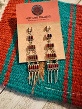 Load image into Gallery viewer, Zuni Sterling Silver &amp; Red Opal Needlepoint Dangle Earrings