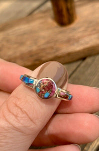 Navajo Pink Dream Mojave & Sterling Silver Round Ring