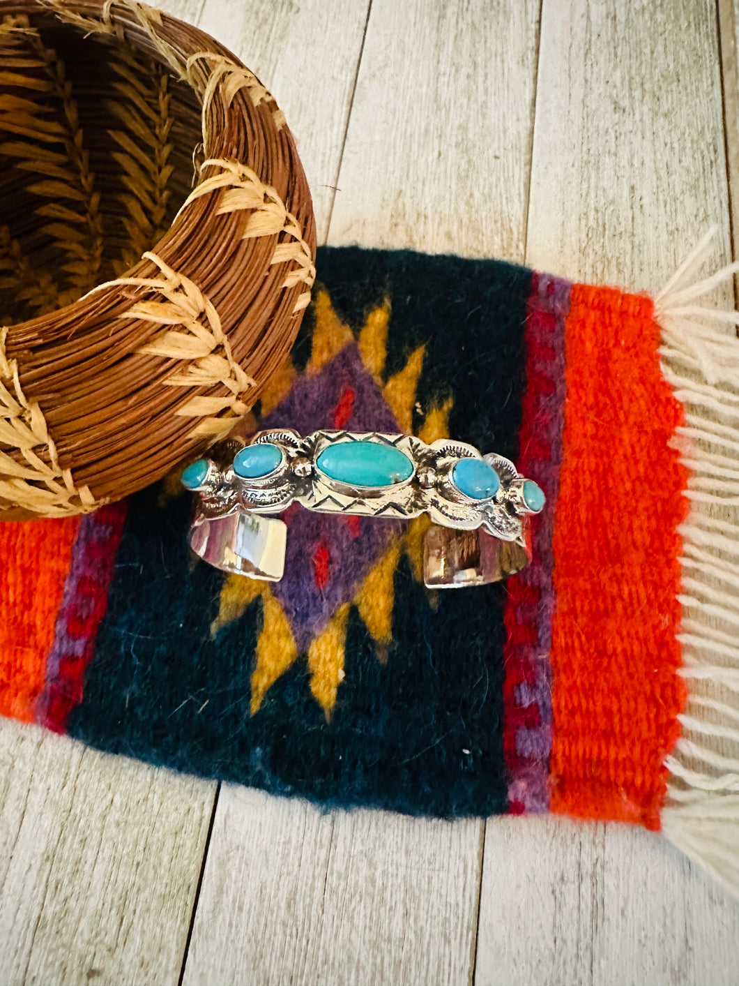 Navajo Sterling Silver & Turquoise Cuff Bracelet