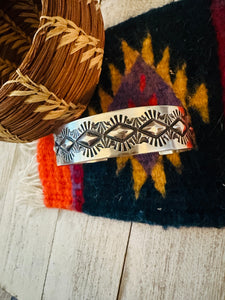 Navajo Hand Stamped Sterling Silver Cuff Bracelet By Elvira Bill