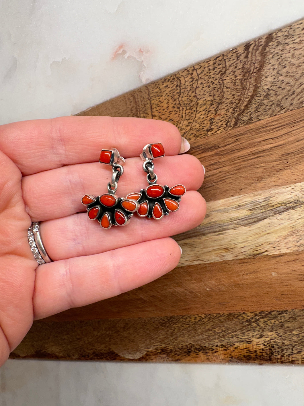 Handmade Sterling Silver Coral Post Dangle Earrings