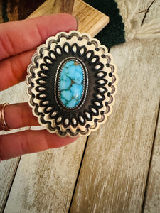 Navajo Turquoise & Sterling Silver Adjustable Concho Ring by Leander Tahe