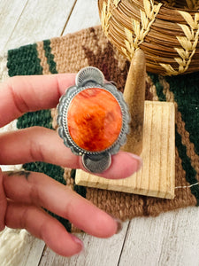 Navajo Orange Spiny & Sterling Silver Ring Size 8