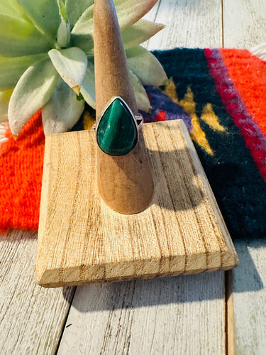 Navajo Malachite & Sterling Silver Ring Size 6.5 Signed (Copy)