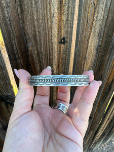 Beautiful Navajo Hand Stamped Bracelet Cuff Signed S.Tso