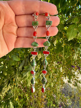 Load image into Gallery viewer, Honky Tonk Christmas Handmade Sonoran Turquoise, Coral and Sterling Silver Dangle Earrings