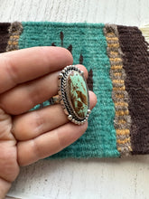 Load image into Gallery viewer, Gorgeous Navajo Sterling Silver &amp; Turquoise Adjustable Ring Signed LK