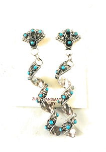Zuni Sterling Silver & Turquoise Spiral Dangle Earrings