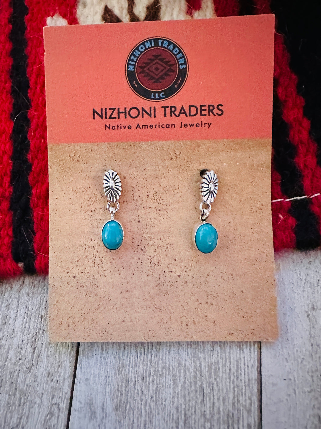 Navajo Turquoise & Sterling Silver Flower Dangle Earrings