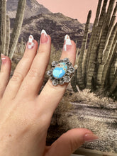 Load image into Gallery viewer, Beautiful Handmade Golden Hills Turquoise And Sterling Silver Adjustable Single Stone Ring