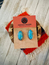 Load image into Gallery viewer, Navajo Kingman Turquoise &amp; Sterling Silver Post Earrings Signed