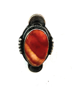 Navajo Orange Spiny & Sterling Silver Ring Size 7