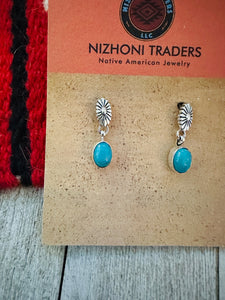 Navajo Turquoise & Sterling Silver Flower Dangle Earrings