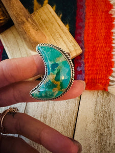 Navajo Turquoise & Sterling Silver Adjustable Moon Ring by Russell Sam