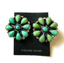 Load image into Gallery viewer, Navajo Sterling Silver &amp; Green Turquoise Cluster Stud Earrings 1 1/8”