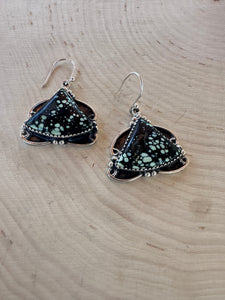 Handmade New Lander Turquoise and Sterling Silver Dangles