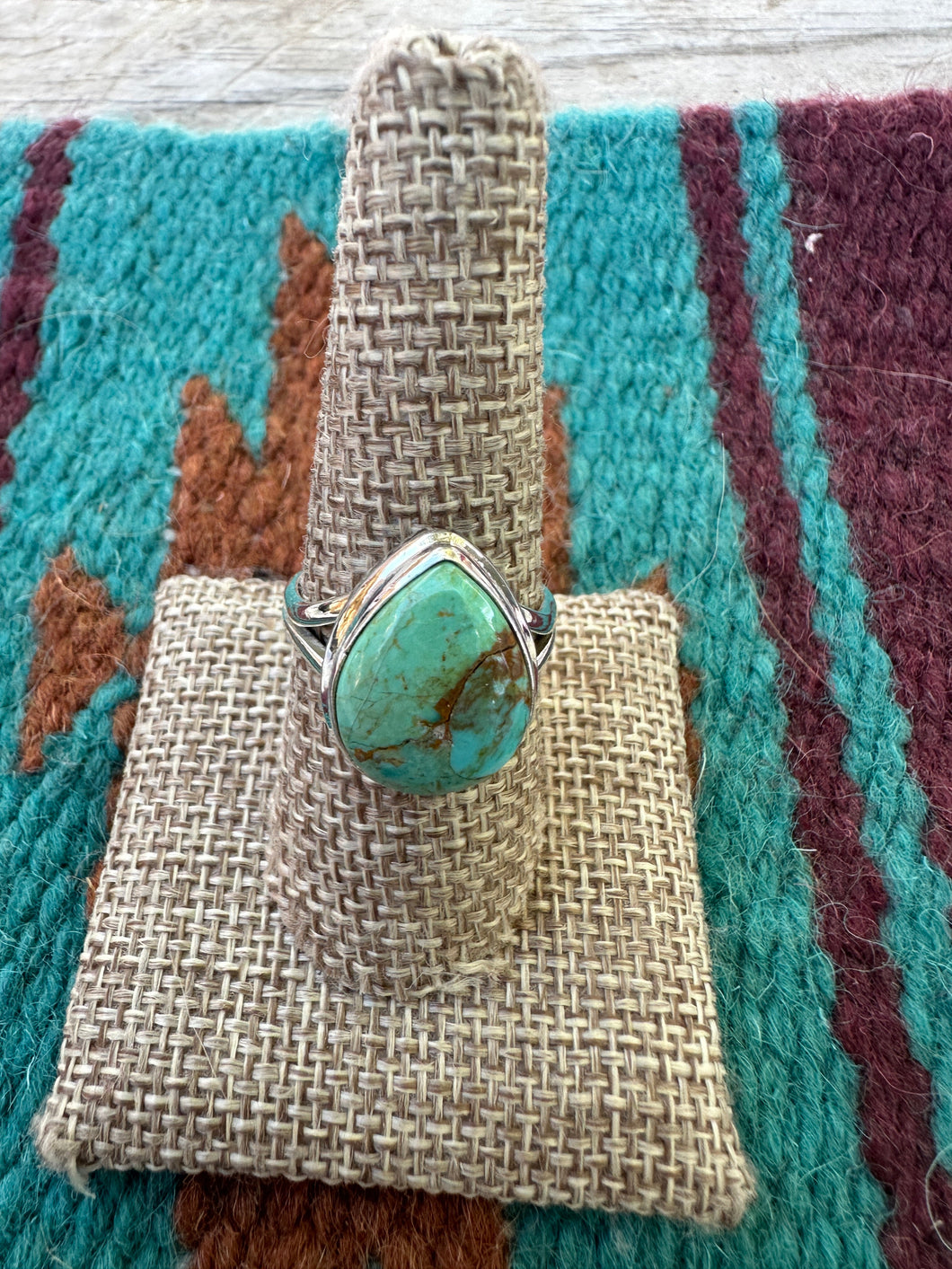 *Authentic* Handmade SINGLE TEAR DROP STONE Handmade Natural Turquoise Sterling Silver Adjustable Ring