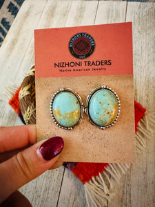 Navajo Turquoise & Sterling Silver Post Earrings Signed