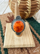 Load image into Gallery viewer, Navajo Orange Spiny &amp; Sterling Silver Ring Size 8