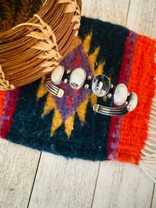 Navajo Sterling Silver & White Buffalo Cuff Bracelet