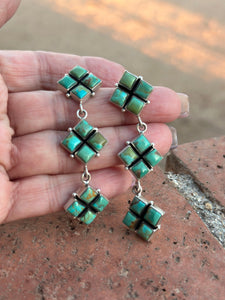 Handmade Royston Turquoise and Sterling Silver Post Dangle Earrings