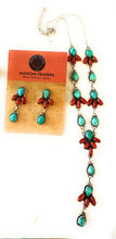 Load image into Gallery viewer, Handmade Sterling Silver, Turquoise &amp; Coral Necklace Set Signed Nizhoni