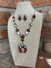 Load image into Gallery viewer, SALE *AUTHENTIC* Handmade Sterling Silver, White Buffalo &amp; Coral Necklace Set Signed Nizhoni