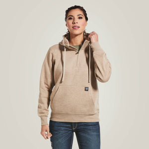 ARIAT Women's Rebar Skill Set 1/2 Zip Hoodie (Dark Oatmeal Heather)