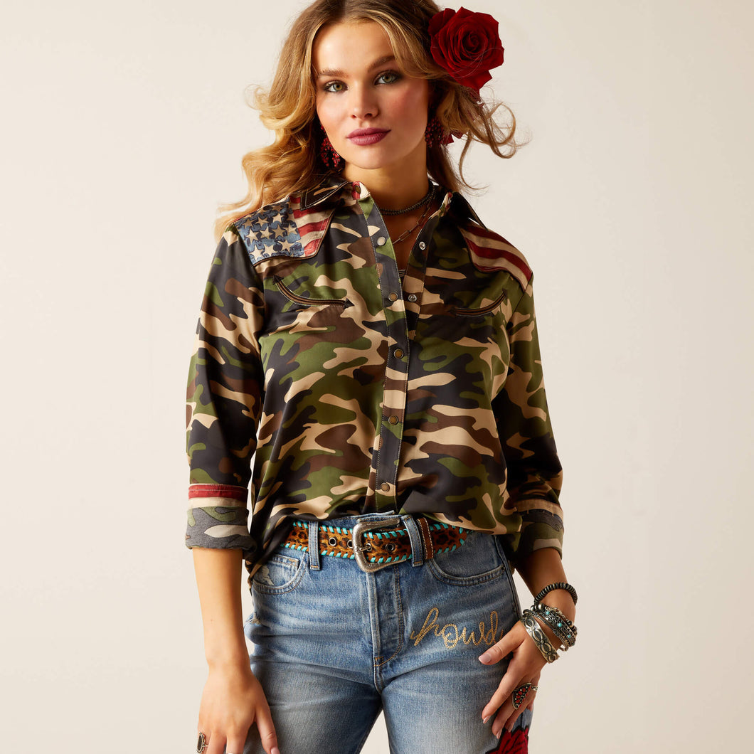 ARIAT Womens Camo Pride Rodeo Quincy Shirt