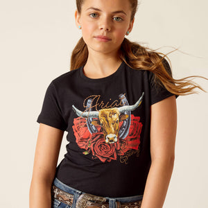 ARIAT Girls Steer Rodeo Quincy T-Shirt (Black)
