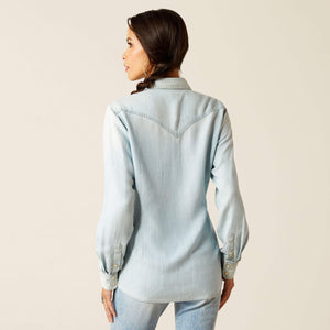 SALE ARIAT Womens Blues Snap Long Sleeve Bleached Chambray Shirt